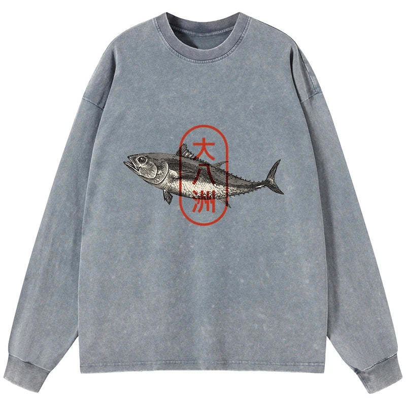 Tokyo-Tiger Oyashima Sushi Logo Washed Long Sleeve T-Shirt Sale