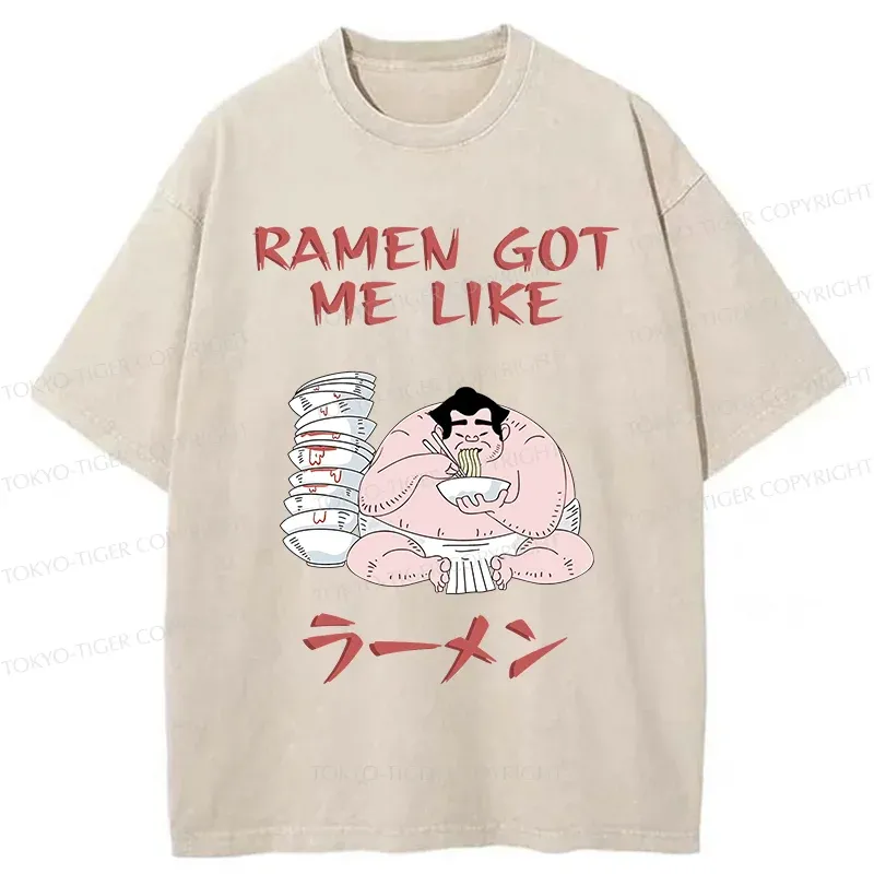 Tokyo-Tiger Sumo Wrestlers Like Ramen Washed T-Shirt