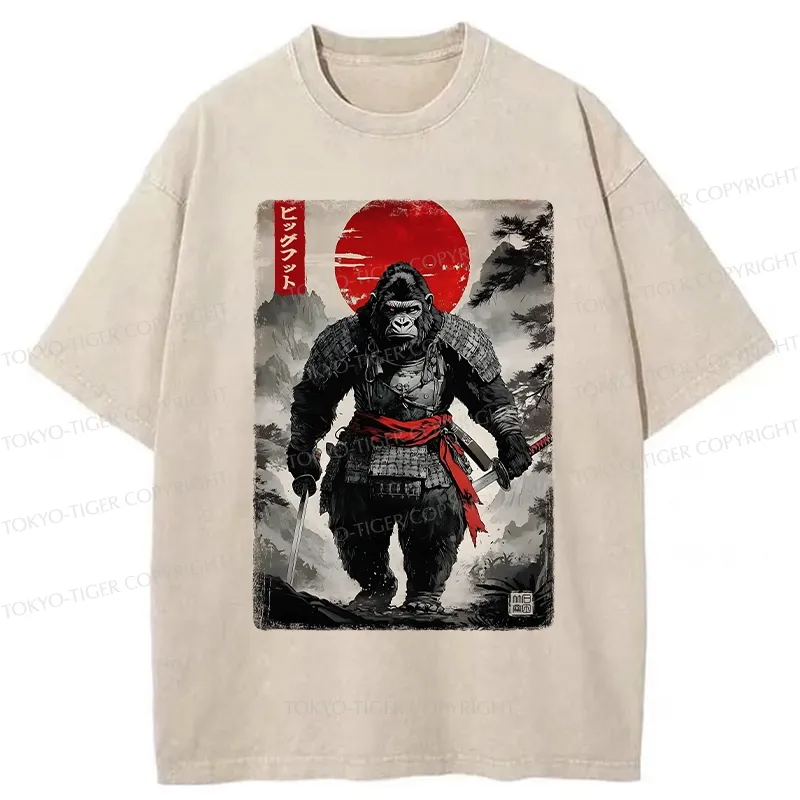 Tokyo-Tiger Retro Bigfoot Samurai Washed T-Shirt