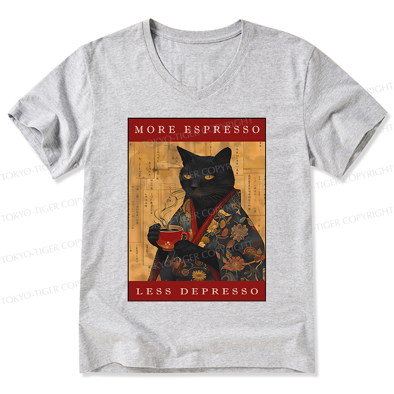 Tokyo-Tiger More Espresso Less Depresso Cat V-Neck Classic T-Shirt