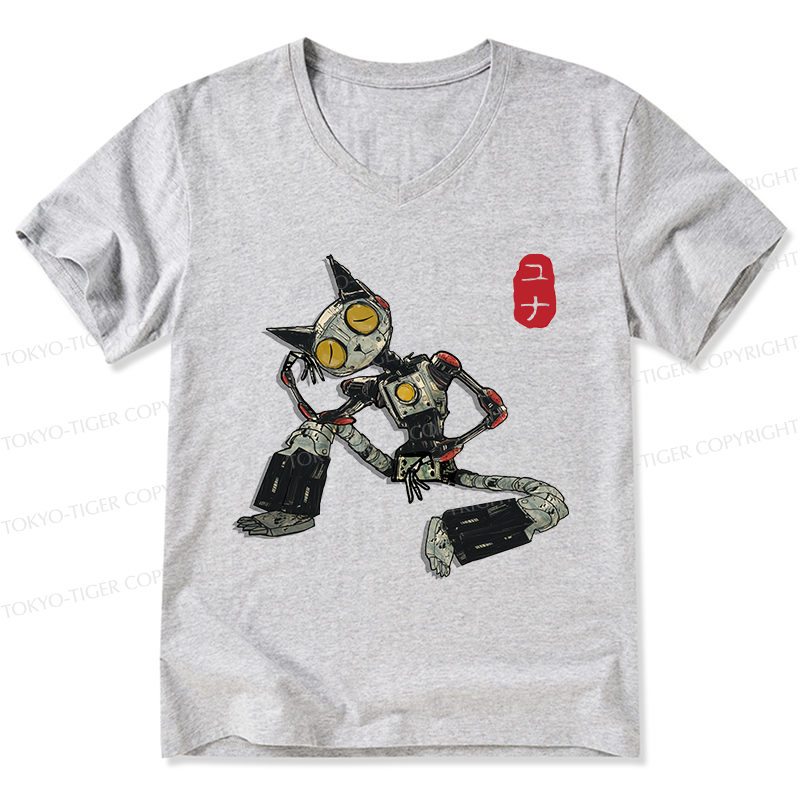 Tokyo-Tiger Contemplative Robot Cat V-Neck Classic T-Shirt