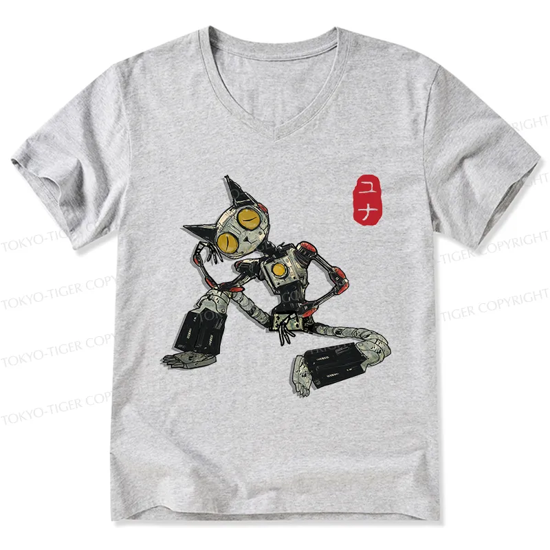 Tokyo-Tiger Contemplative Robot Cat V-Neck Classic T-Shirt