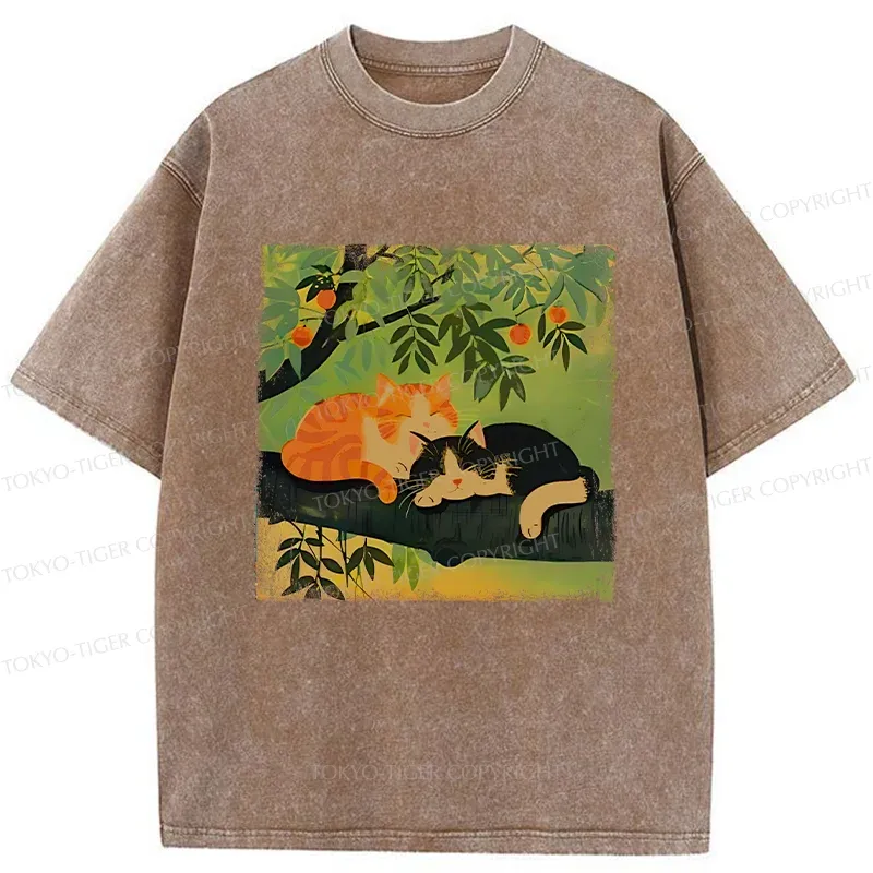 Tokyo-Tiger Cats Sleeping Washed T-Shirt