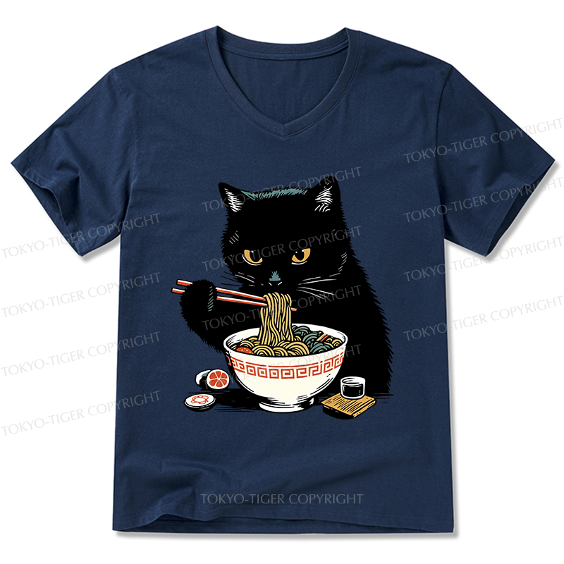 Tokyo-Tiger Cat Eating Favorite Ramen V-Neck Classic T-Shirt