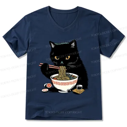Tokyo-Tiger Cat Eating Favorite Ramen V-Neck Classic T-Shirt