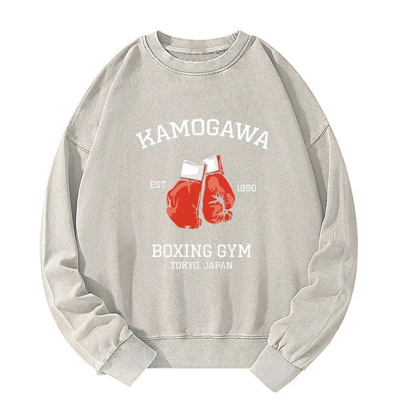 Tokyo-Tiger Retro Boxing Gloves Manga Anime Washed Sweatshirt