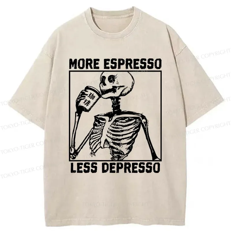 Tokyo-Tiger Skeleton Drinking Coffee Washed T-Shirt
