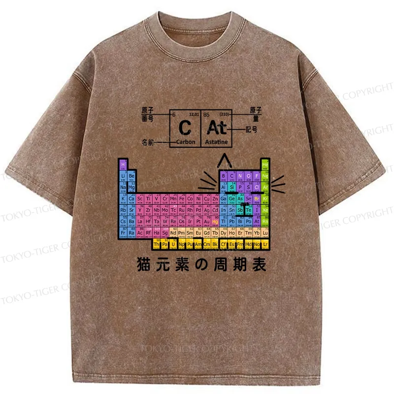 Tokyo-Tiger Cat Periodic Table Of Elements Washed T-Shirt