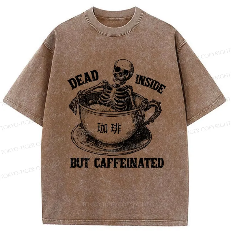 Tokyo-Tiger Funny Skeleton In Coffee Washed T-Shirt