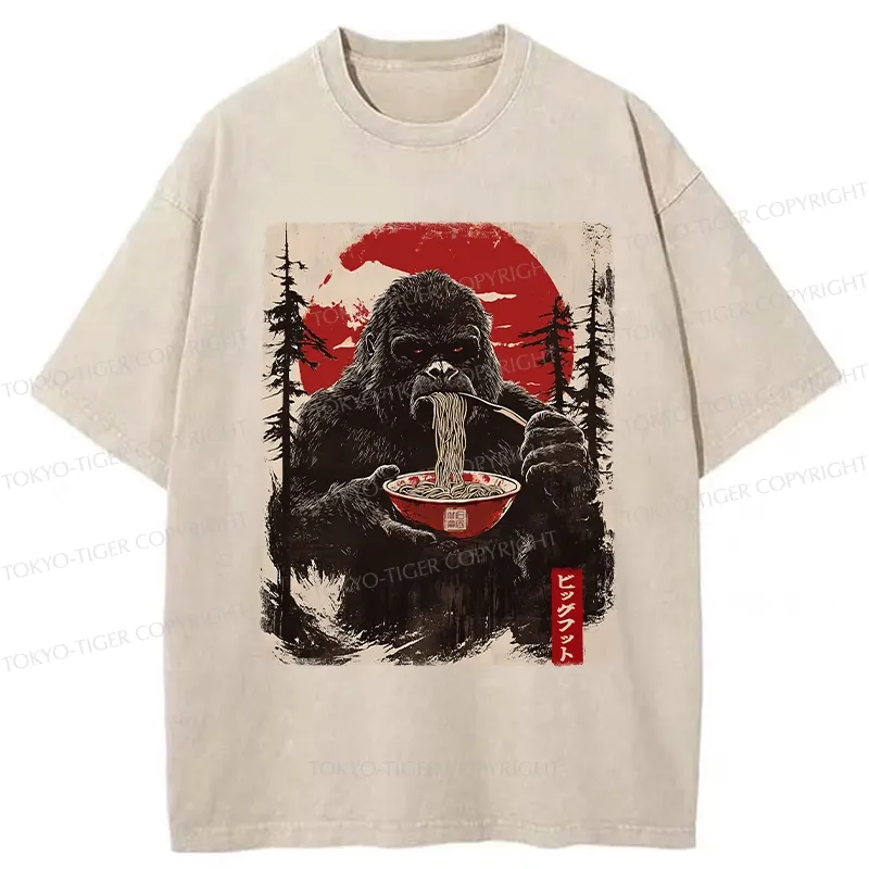 Tokyo-Tiger Ramen Lover Bigfoot Washed T-Shirt