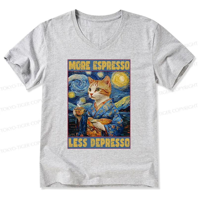 Tokyo-Tiger Funny More Espresso Less Depresso V-Neck Classic T-Shirt