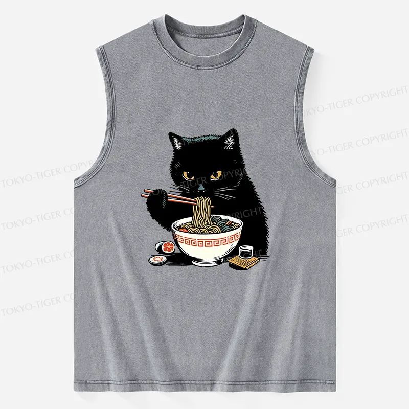 Tokyo-Tiger Cat Eating Favorite Ramen Washed Tank Sale
