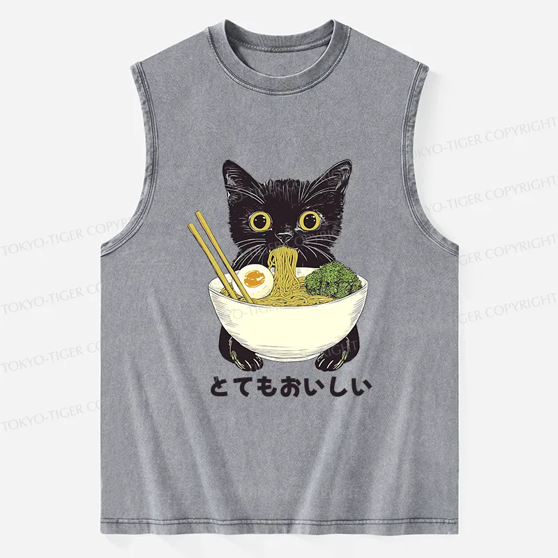 Tokyo-Tiger Ramen Lover Cute Cat Washed Tank Sale