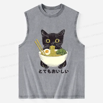 Tokyo-Tiger Ramen Lover Cute Cat Washed Tank