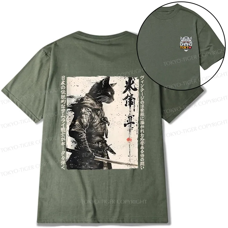 Tokyo-Tiger Cat Samurai Retro Front Back Classic T-Shirt