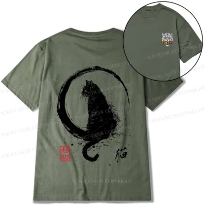 Tokyo-Tiger Retro Japanese Black Cat Front Back Classic T-Shirt