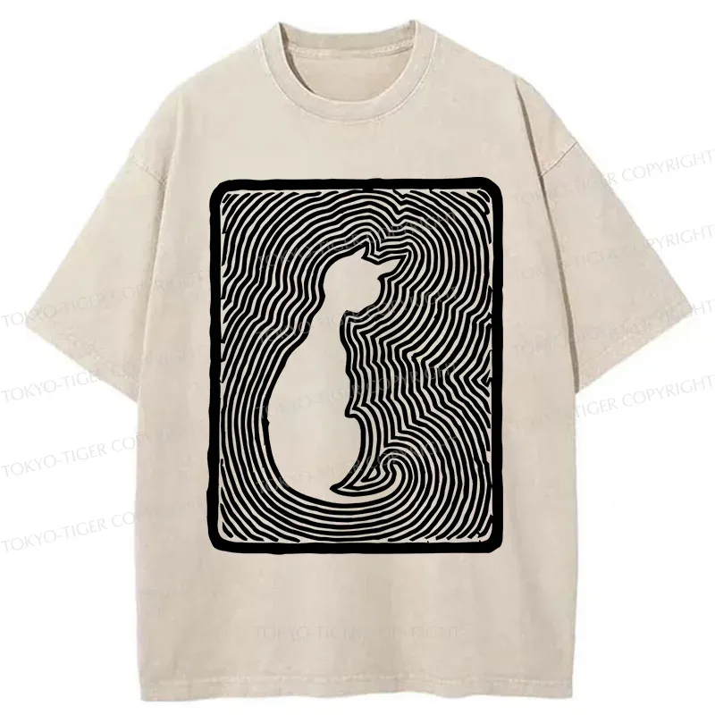 Tokyo-Tiger Woodcut Kitten Washed T-Shirt