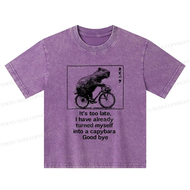 Tokyo-Tiger Funny Capybara Riding A Bicycle Kids Washed T-Shirt