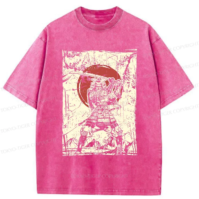 Tokyo-Tiger Japanese Samurai Retro Washed T-Shirt