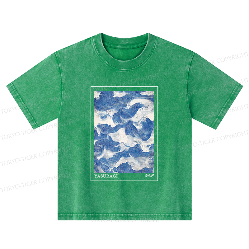 Tokyo-Tiger Japanese Retro Art Wave Kids Washed T-Shirt