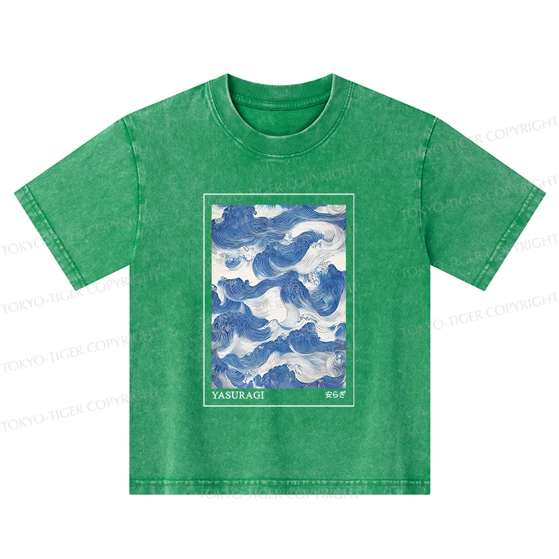 Tokyo-Tiger Japanese Retro Art Wave Kids Washed T-Shirt