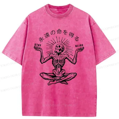 Tokyo-Tiger Stay Alive Skeleton Washed T-Shirt
