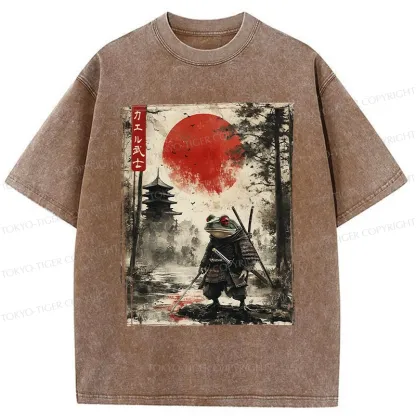 Tokyo-Tiger Retro Frog Samurai Japan Washed T-Shirt