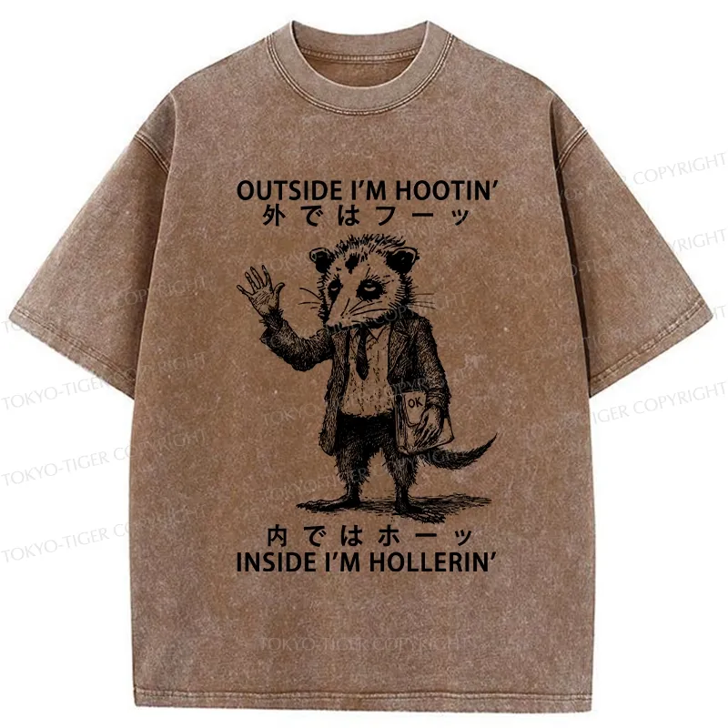 Tokyo-Tiger Funny Hootin' And Hollerin' Possum Washed T-Shirt