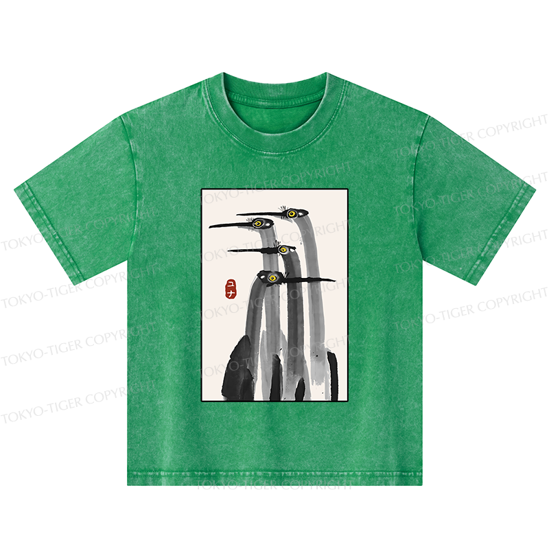 Tokyo-Tiger Japanese Crane Poster Kids Washed T-Shirt