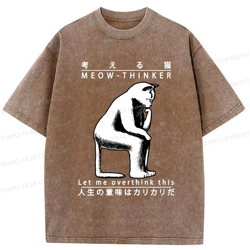 Tokyo-Tiger Funny Cat Thinker Washed T-Shirt