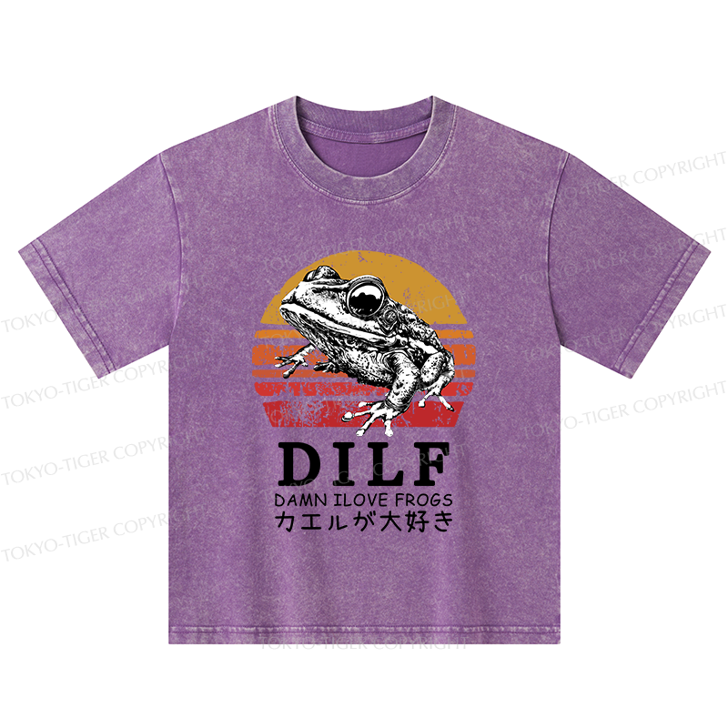 Tokyo-Tiger Funny Frog Lover Kids Washed T-Shirt