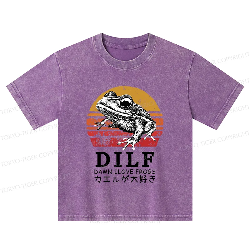 Tokyo-Tiger Funny Frog Lover Kids Washed T-Shirt