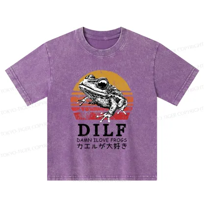 Tokyo-Tiger Funny Frog Lover Kids Washed T-Shirt