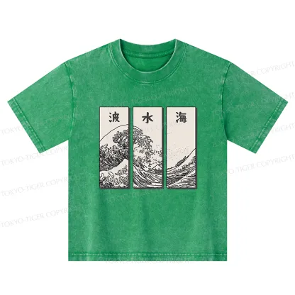 Tokyo-Tiger Japanese Art Wave Kids Washed T-Shirt