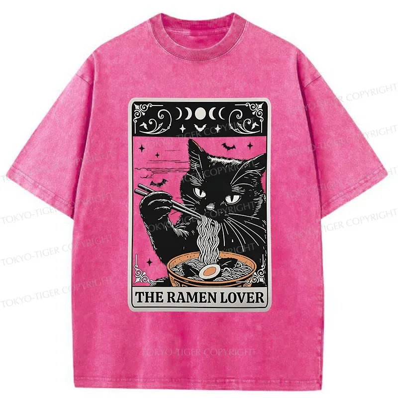 Tokyo-Tiger Cat Loves Ramen Washed T-Shirt