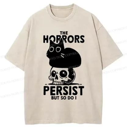 Tokyo-Tiger Cat And Skull Washed T-Shirt
