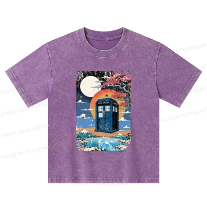 Tokyo-Tiger Tardis Under The Moonlight Kids Washed T-Shirt