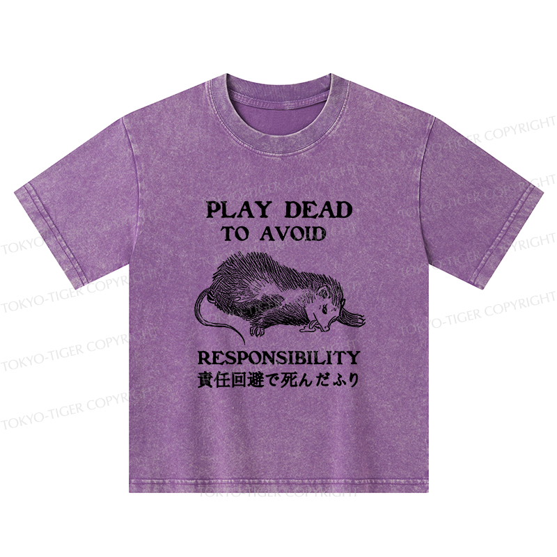 Tokyo-Tiger Play Dead To Avoid Responsibility Kids Washed T-Shirt