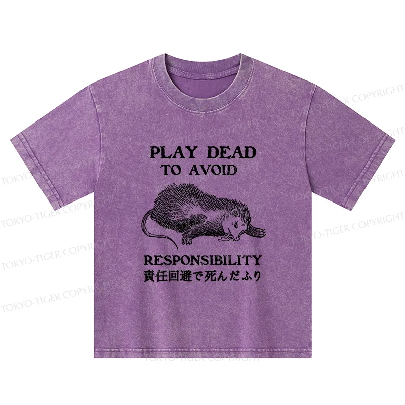 Tokyo-Tiger Play Dead To Avoid Responsibility Kids Washed T-Shirt