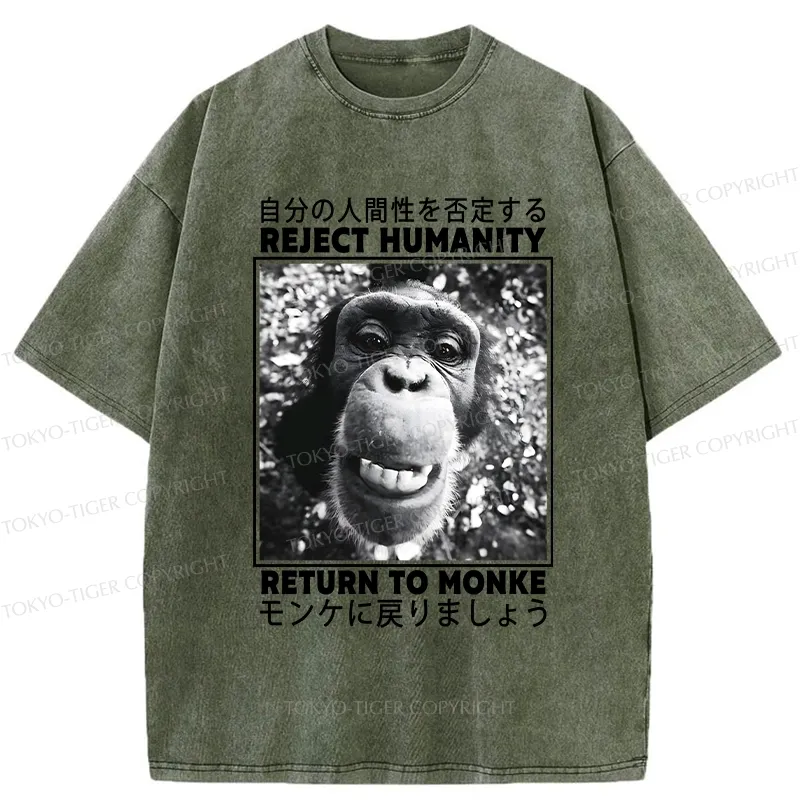 Tokyo-Tiger Funny Back To Monkey Washed T-Shirt