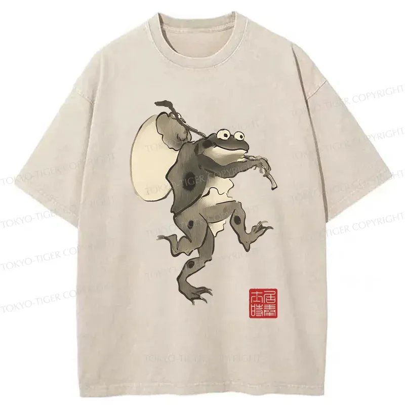 Tokyo-Tiger Funny Retro Frog Washed T-Shirt