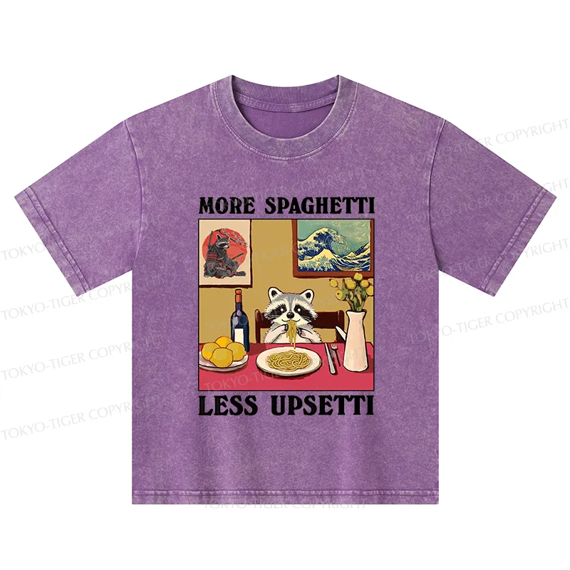 Tokyo-Tiger More Spaghetti Less Upsetti Japanese Kids Washed T-Shirt
