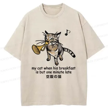 Tokyo-Tiger Cat Blowing Trumpet Washed T-Shirt