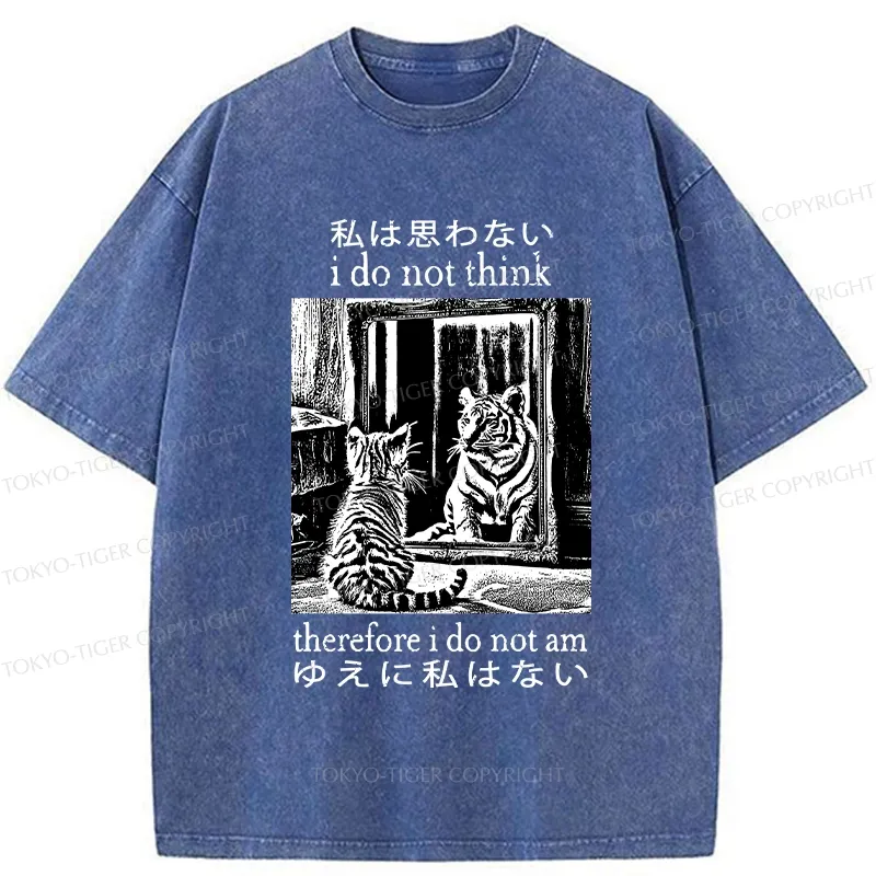Tokyo-Tiger Thinking Cat Japanese Washed T-Shirt
