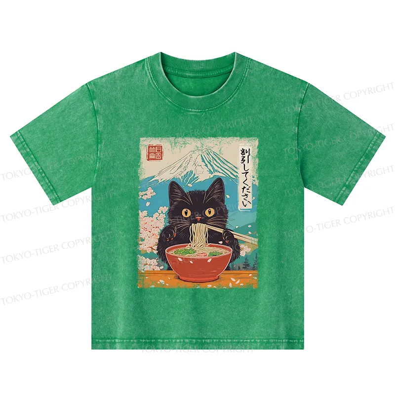 Tokyo-Tiger Please Give Cat A Discount Kids Washed T-Shirt