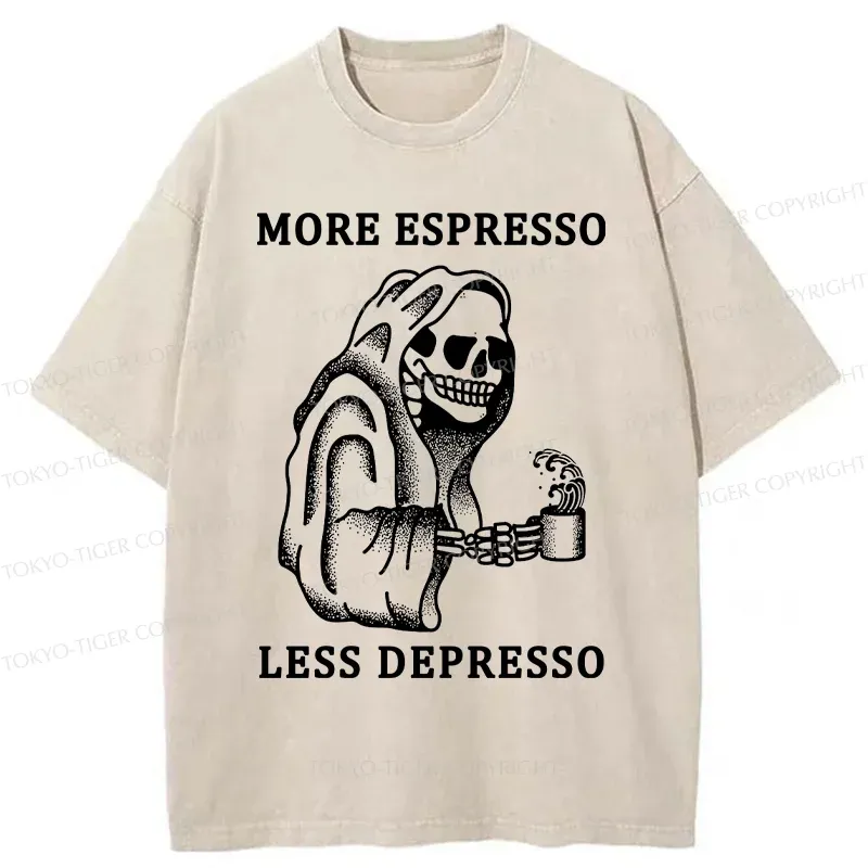 Tokyo-Tiger Funny Skull And Coffee Washed T-Shirt
