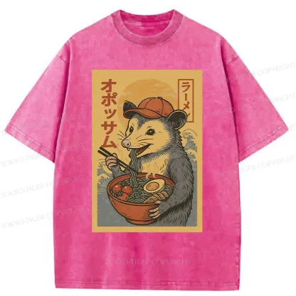 Tokyo-Tiger Opossum Eat Ramen Washed T-Shirt