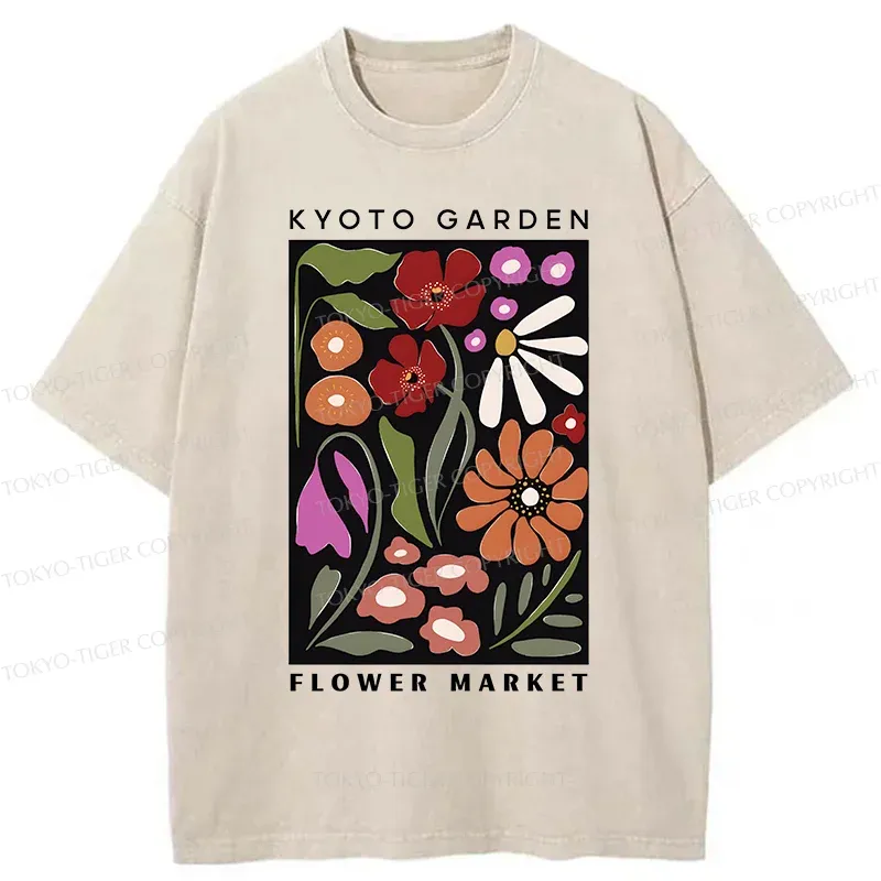 Tokyo-Tiger Vintage Flower Market Washed T-Shirt