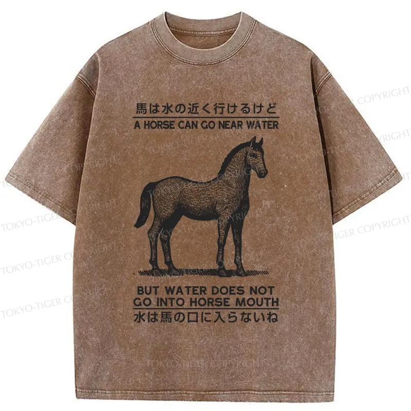 Tokyo-Tiger Funny Horse And Water Saying Washed T-Shirt