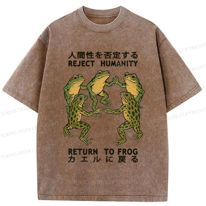 Tokyo-Tiger Back To Frog Funny Washed T-Shirt